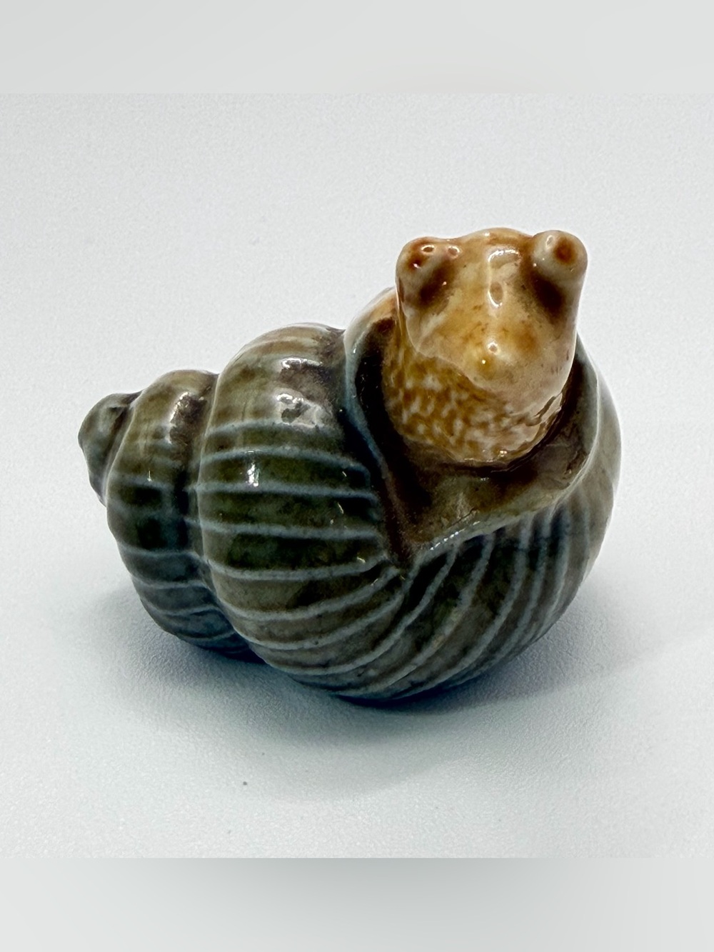 VTG Wade England Snail Figurine Olive Green Shell Tan Head Miniature Porcelain